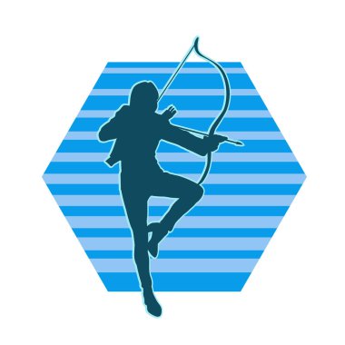 Dişi okçu bir dövüşçünün silueti ok ve yayla pozisyonunu alıyor..