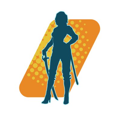 Kılıcıyla bir kadın savaşçının silueti. Kılıçlı bir kadın dövüşçünün silueti..