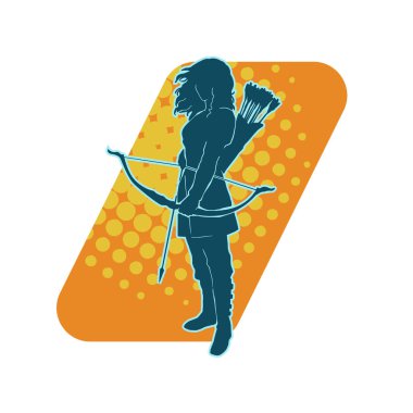 Dişi okçu bir dövüşçünün silueti ok ve yayla pozisyonunu alıyor..