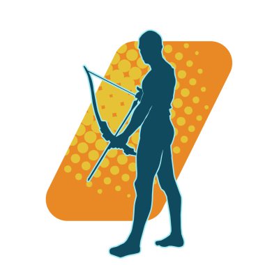 Hareketli erkek okçu savaşçısının silueti. Okçuluk silahı taşıyan bir adamın silueti..