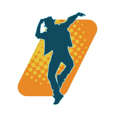 Hareket halindeki bir erkek dansçının silueti. Dans eden zayıf bir adamın silueti..