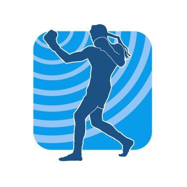 Hareketli erkek kickboksör atletinin silueti. Kickboks yapan bir adamın silueti..
