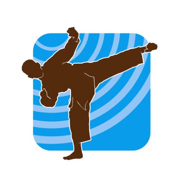 Genç, karate dövüş sanatları vektör silueti uyguluyor.