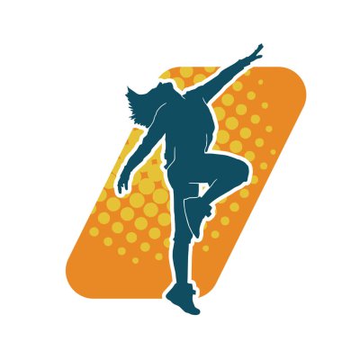 Hareketli bir kadın dansçının silueti. Dans eden zayıf bir kadının silueti..