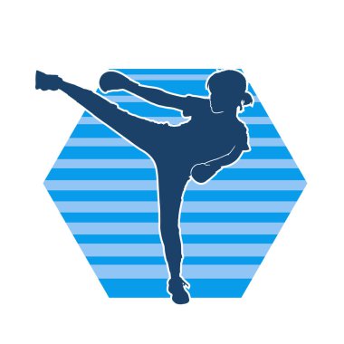 Dövüş sanatları tekmesi pozu veren bir kadının silueti. Dövüş sanatlarındaki bir kadının silueti tekme atma pozu veriyor..