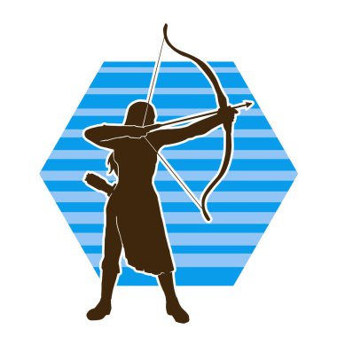 Dişi okçu bir dövüşçünün silueti ok ve yayla pozisyonunu alıyor..