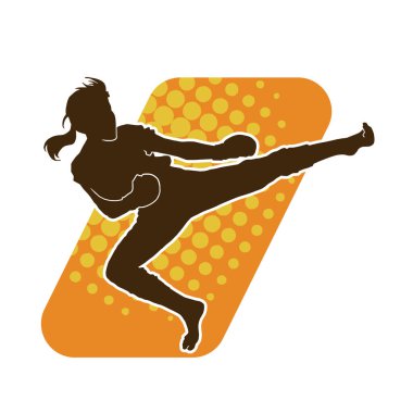 Dövüş sanatları tekmesi pozu veren bir kadının silueti. Dövüş sanatlarındaki bir kadının silueti tekme atma pozu veriyor..