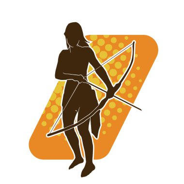 Dişi okçu bir dövüşçünün silueti ok ve yayla pozisyonunu alıyor..