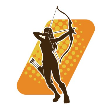 Dişi okçu bir dövüşçünün silueti ok ve yayla pozisyonunu alıyor..