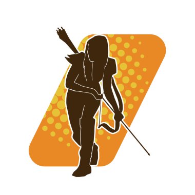 Dişi okçu bir dövüşçünün silueti ok ve yayla pozisyonunu alıyor..