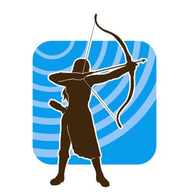 Dişi okçu bir dövüşçünün silueti ok ve yayla pozisyonunu alıyor..