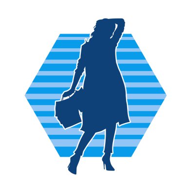 Sıska genç bir kadının silüeti alışveriş torbaları taşıyor.