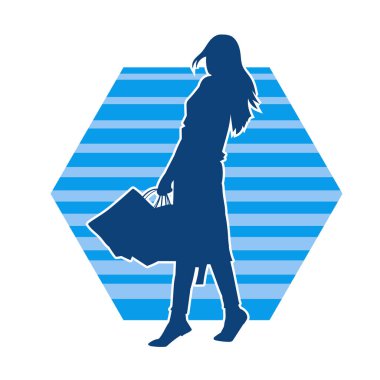 Sıska genç bir kadının silüeti alışveriş torbaları taşıyor.