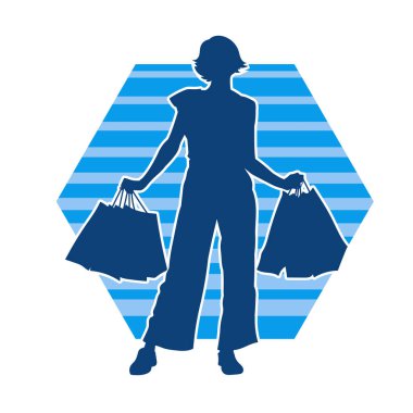 Sıska genç bir kadının silüeti alışveriş torbaları taşıyor.