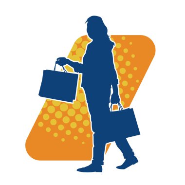 Sıska genç bir kadının silüeti alışveriş torbaları taşıyor.