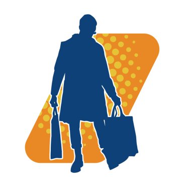 Uzun kollu pamuklu gömlek giyen bir erkeğin silüeti alışveriş çantalarını gösteriyor..