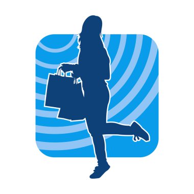 Sıska genç bir kadının silüeti alışveriş torbaları taşıyor.