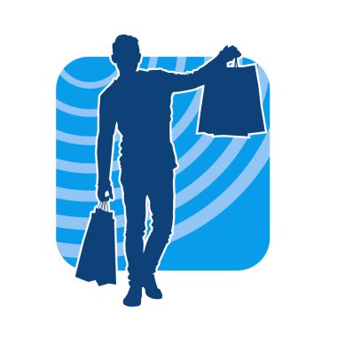 silhouette of a male wearing long sleeve cotton shirt showing his shopping bags. clipart