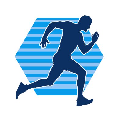 Koşu pozisyonundaki bir adamın silüeti. Siluet erkek koşusu pozu.