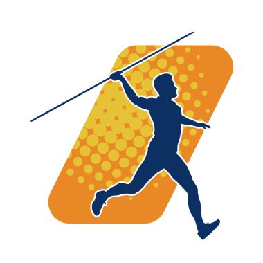 Mızrak atan bir erkek atletin silueti. Cirit silueti atlet hareketli poz veriyor