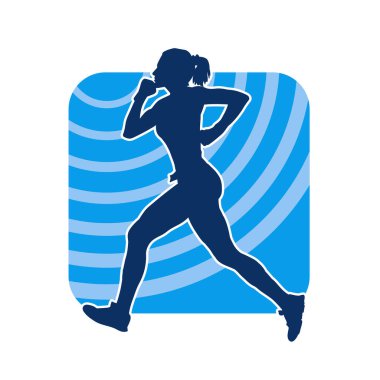 Koşan bir kadının silueti. Dişi bir koşunun silueti.