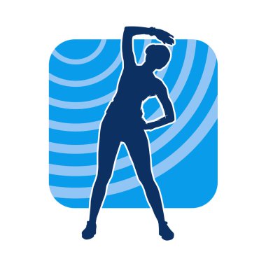 Zayıf kadın silueti aerobik yapıyor ya da fiziksel egzersiz yapıyor.