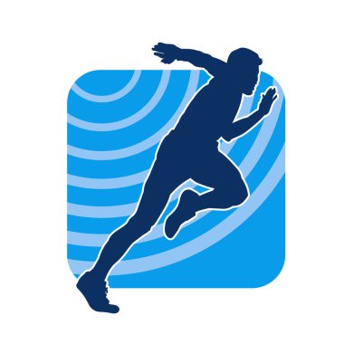 Koşu pozisyonundaki bir adamın silüeti. Siluet erkek koşusu pozu.