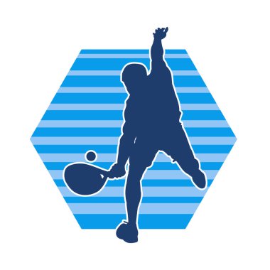 Hareketli bir erkek tenisçinin silueti. Raketle tenis oynayan bir adamın silueti..