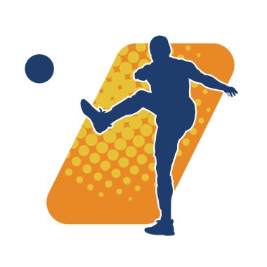 Hareketli bir erkek futbol oyuncusunun silueti. Bir futbol oyuncusunun silueti..