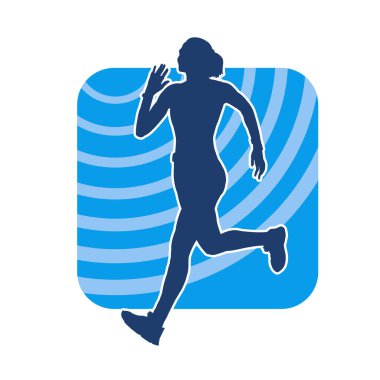 Koşan bir kadının silueti. Dişi bir koşunun silueti.