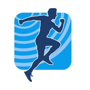 Koşu pozisyonundaki bir adamın silüeti. Siluet erkek koşusu pozu.