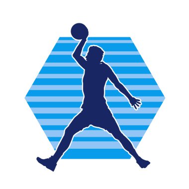 Basket oyuncusunun silueti hareket halinde. Bir erkek basket topu atleti silueti..