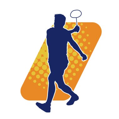Badminton sporu yapan zayıf bir erkek atletin silueti. Badminton oynayan bir adamın silueti..