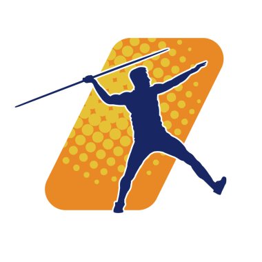 Mızrak atan bir erkek atletin silueti. Cirit silueti atlet hareketli poz veriyor