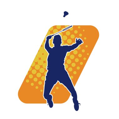 Badminton sporu yapan zayıf bir erkek atletin silueti. Badminton oynayan bir adamın silueti..