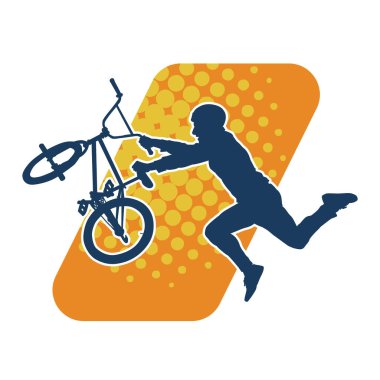 Silhouette of a male person stunt riding a bicycle. Silhouette of stunt riding bicycle action pose. clipart