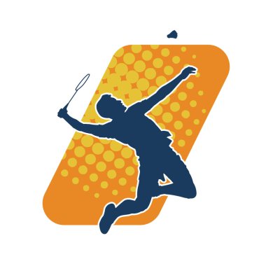 Badminton sporu yapan zayıf bir erkek atletin silueti. Badminton oynayan bir adamın silueti..