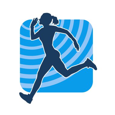 Koşan bir kadının silueti. Dişi bir koşunun silueti.