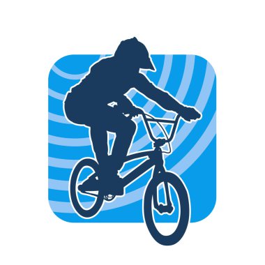 Silhouette of a male person stunt riding a bicycle. Silhouette of stunt riding bicycle action pose. clipart