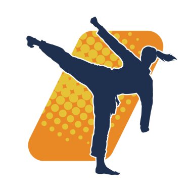 Dövüş sanatları tekmesi pozu veren bir kadının silueti. Dövüş sanatlarındaki bir kadının silueti tekme atma pozu veriyor..