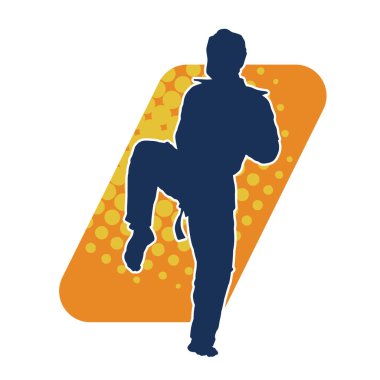 Doğu dövüş sanatı pozu veren bir adamın silueti. Dövüş sanatlarında bir erkeğin silueti..