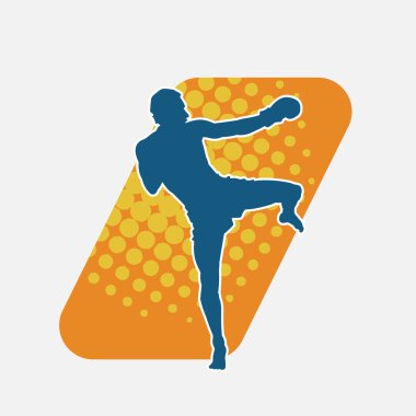 Hareketli erkek kickboksör atletinin silueti. Kickboks yapan bir adamın silueti..
