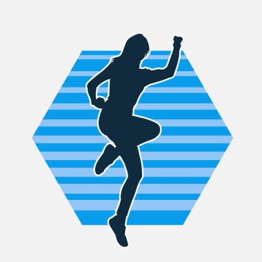 Hareketli bir kadın dansçının silueti. Dans eden zayıf bir kadının silueti..