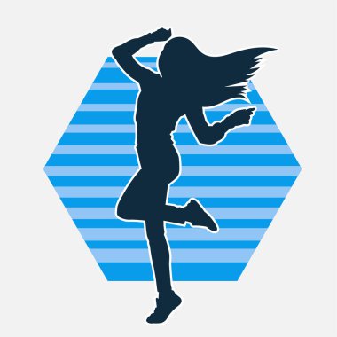 Hareketli bir kadın dansçının silueti. Dans eden zayıf bir kadının silueti..