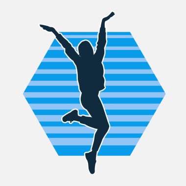 Hareketli bir kadın dansçının silueti. Dans eden zayıf bir kadının silueti..