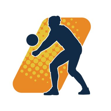 Hareketli bir kadın voleybol oyuncusunun silueti. Voleybol oynayan bir kadının silueti..
