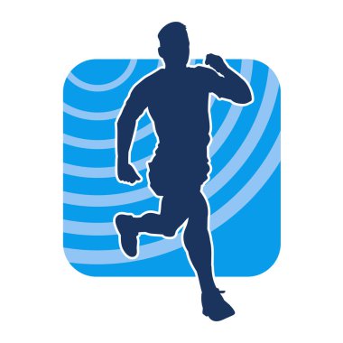 Koşu pozisyonundaki bir adamın silüeti. Siluet erkek koşusu pozu.