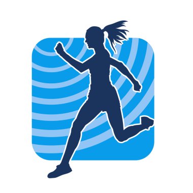 Koşan bir kadının silueti. Dişi bir koşunun silueti.