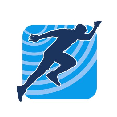 Koşu pozisyonundaki bir adamın silüeti. Siluet erkek koşusu pozu.