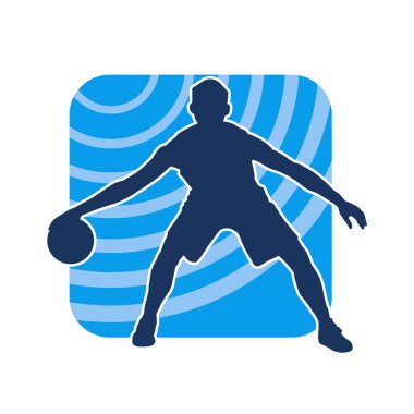 Hareketli bir erkek basketbolcunun silueti. Basketbol oynayan bir adamın silüeti..
